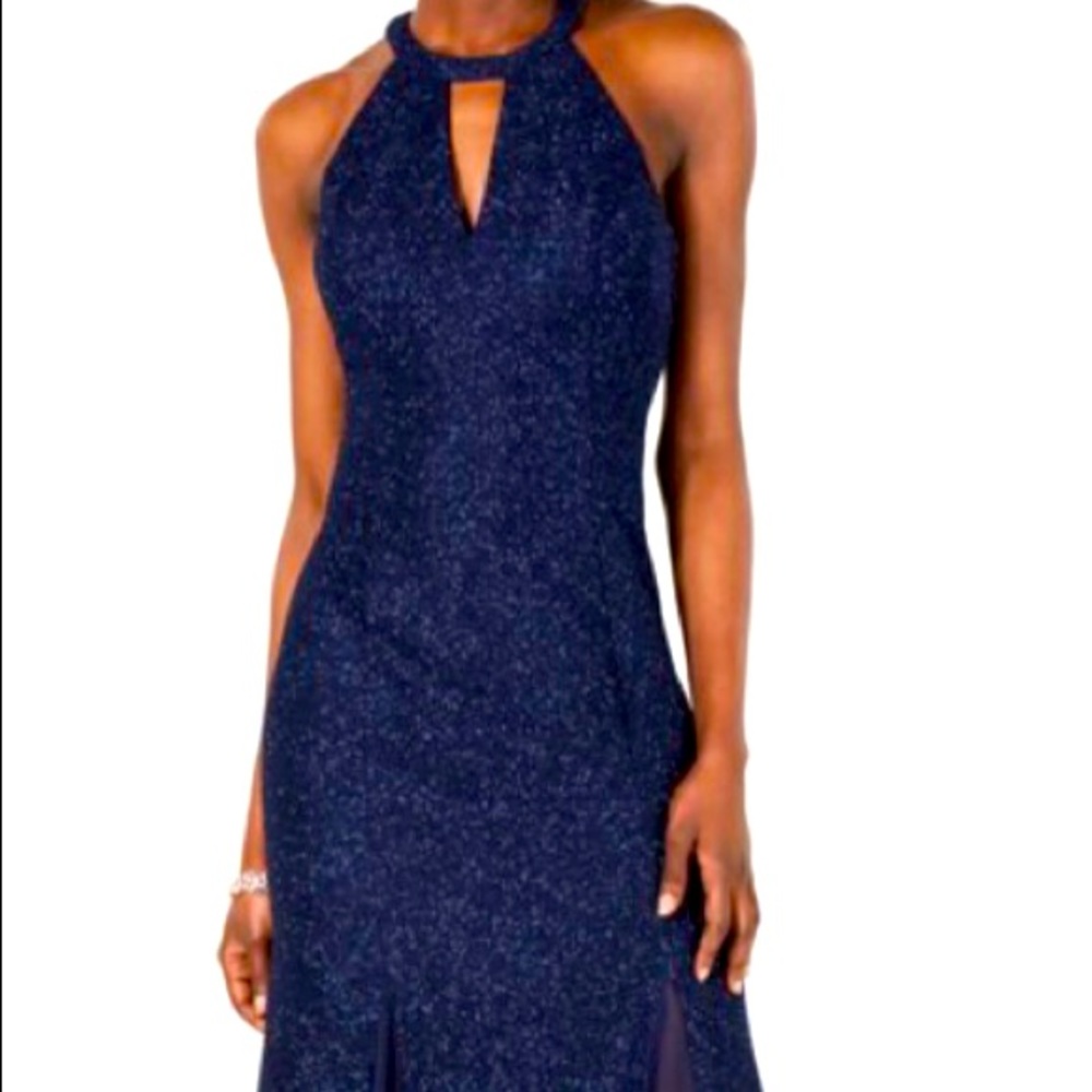 NIGHTWAY Glitter Knit Cleo Halter Gown sz 10 Mother of Bride w/ shall & mask